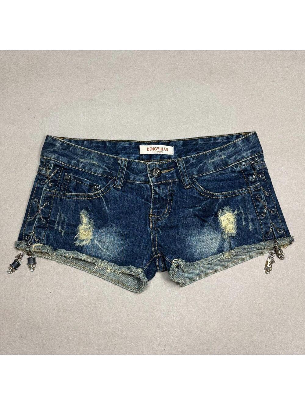 Vintage Y2K Low Rise Denim Micro Shorts Faded